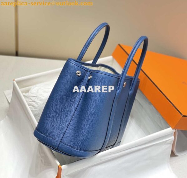 Replica Hermes Blue Clemence Garden Party 30cm Bag H239040 4