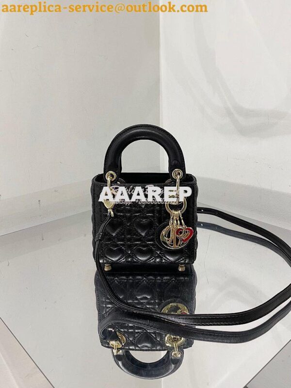 Replica Lady Dior Bag Micro Dioramour Black Cannage Lambskin with Hear 3