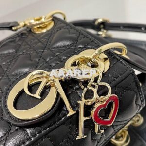 Replica Lady Dior Bag Micro Dioramour Black Cannage Lambskin with Hear 2