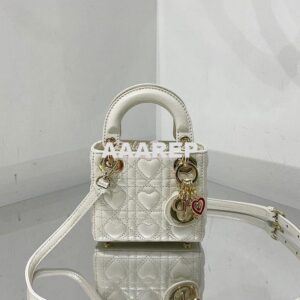 Replica Lady Dior Bag Micro Dioramour Latte Cannage Lambskin with Hear