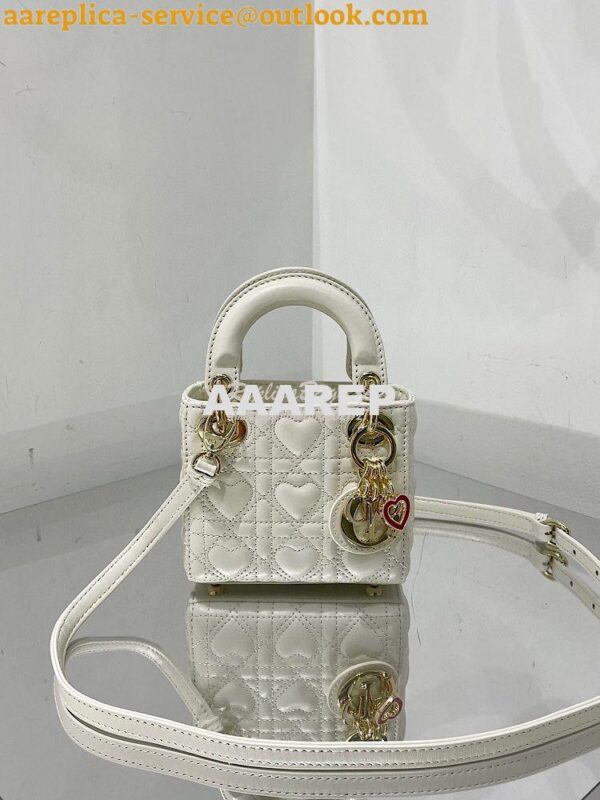 Replica Lady Dior Bag Micro Dioramour Latte Cannage Lambskin with Hear 3