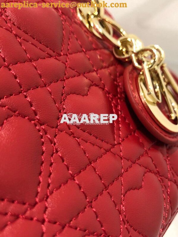 Replica Lady Dior Bag Micro Dioramour Red Cannage Lambskin with Heart 6