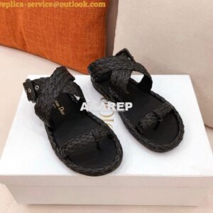 Replica Dior Ocean Thong Sandal Black Braided Raffia KCQ513