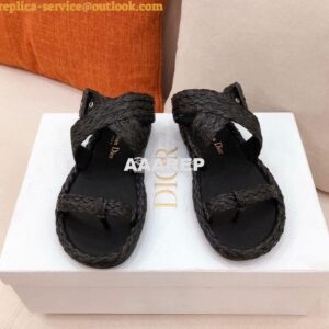 Replica Dior Ocean Thong Sandal Black Braided Raffia KCQ513 2