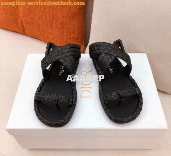 Replica Dior Ocean Thong Sandal Black Braided Raffia KCQ513 4