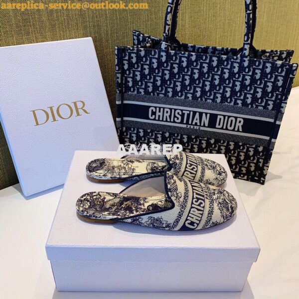 Replica Dior Off Dior Mule Blue Ecru Embroidered with Toile de Jouy Mo 5