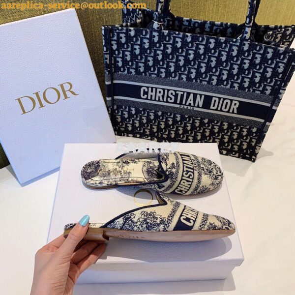 Replica Dior Off Dior Mule Blue Ecru Embroidered with Toile de Jouy Mo 10