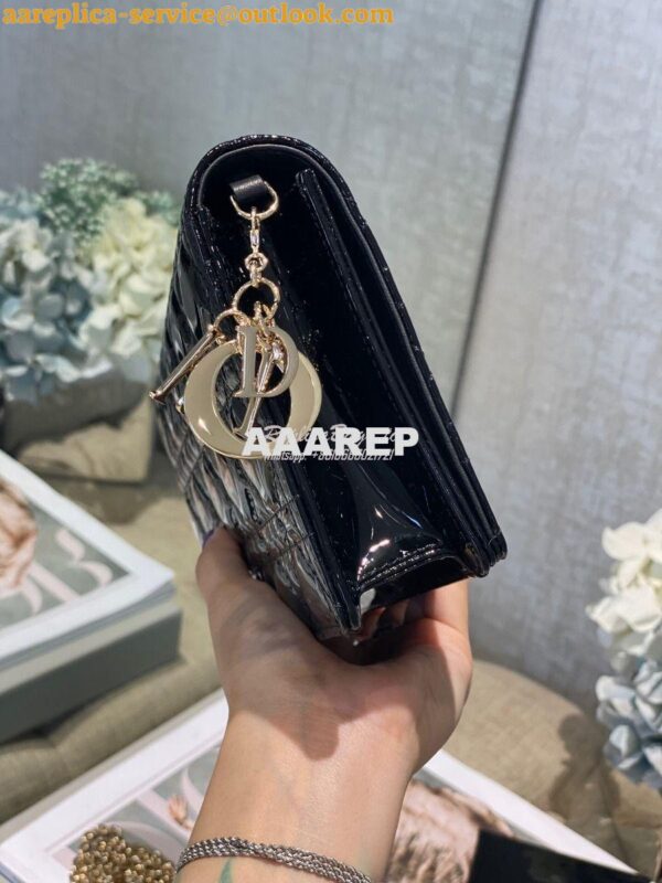 Replica Lady Dior Clutch With Chain in Patent Calfskin S0204 Black 6