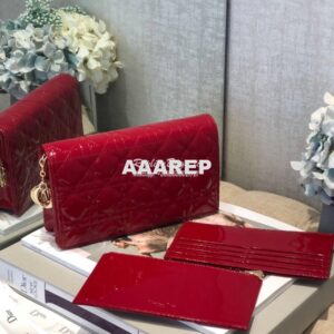 Replica Lady Dior Clutch With Chain in Patent Calfskin S0204 Cherry Re