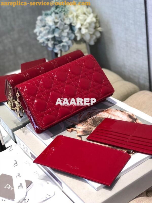 Replica Lady Dior Clutch With Chain in Patent Calfskin S0204 Cherry Re 5