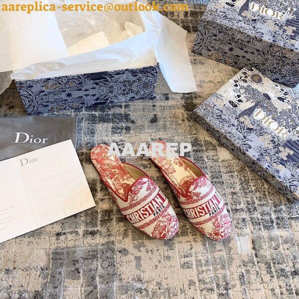 Replica Dior Off Dior Mule Red Ecru Embroidered with Toile de Jouy Mot 4