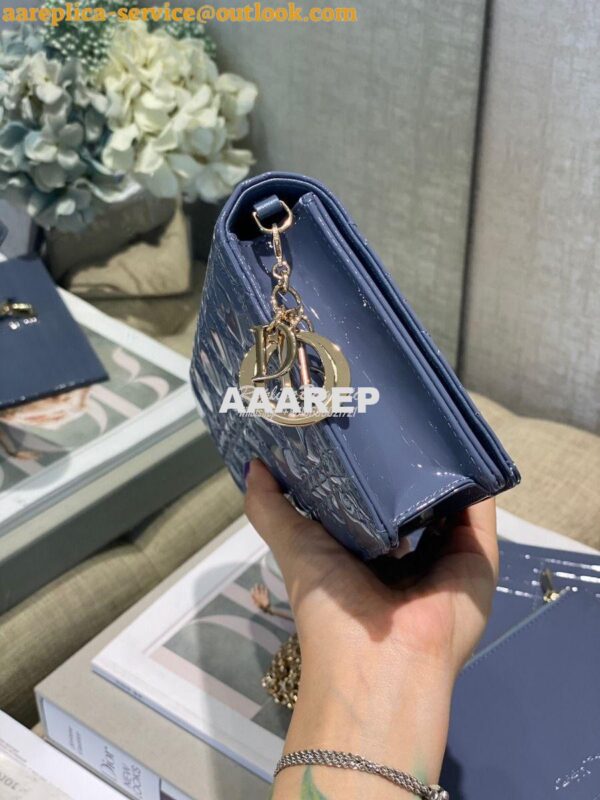 Replica Lady Dior Clutch With Chain in Patent Calfskin S0204 Denim Blu 5