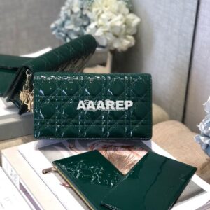 Replica Lady Dior Clutch With Chain in Patent Calfskin S0204 Green