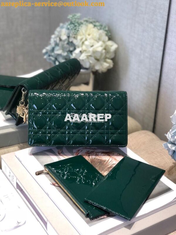 Replica Lady Dior Clutch With Chain in Patent Calfskin S0204 Green 3