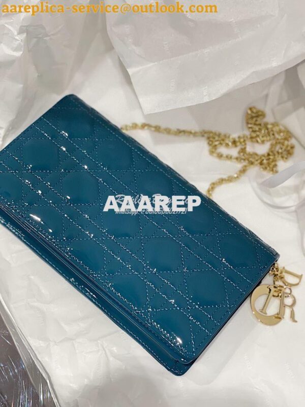 Replica Lady Dior Clutch With Chain in Patent Calfskin S0204 Ocean Blu 5