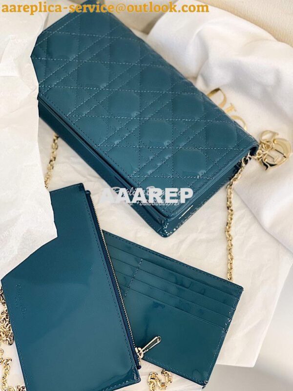 Replica Lady Dior Clutch With Chain in Patent Calfskin S0204 Ocean Blu 7