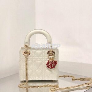 Replica Lady Dior Mini Dioramour Bag Latte Cannage Lambskin with Heart