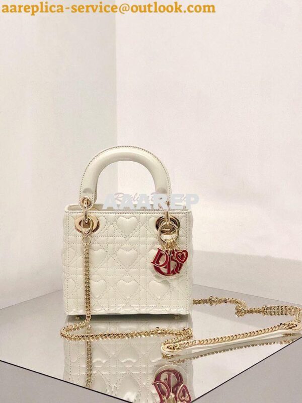 Replica Lady Dior Mini Dioramour Bag Latte Cannage Lambskin with Heart 3