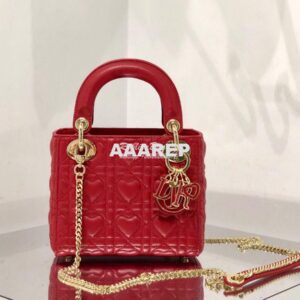 Replica Lady Dior Mini Dioramour Bag Red Cannage Lambskin with Heart M