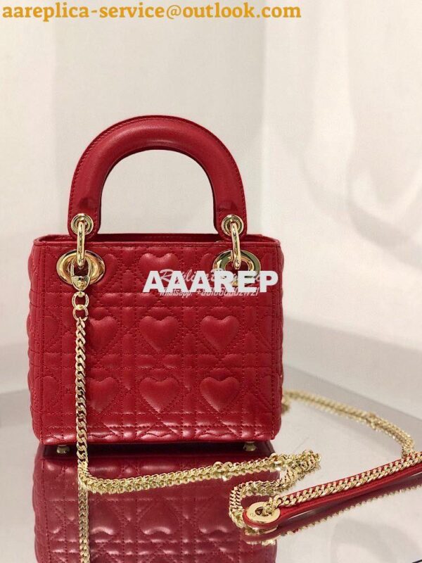 Replica Lady Dior Mini Dioramour Bag Red Cannage Lambskin with Heart M 10