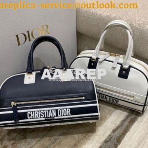 Replica Medium Dior Vibe Zip Bowling Bag Blue Smooth Calfskin M6202