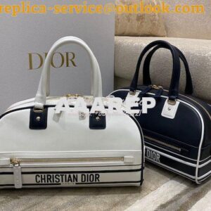 Replica Medium Dior Vibe Zip Bowling Bag White Smooth Calfskin M6202