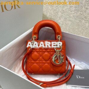 Replica Micro Lady Dior Bag Bright Orange Cannage Lambskin S0856