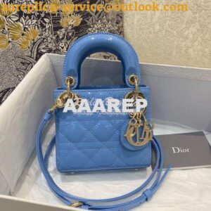 Replica Micro Lady Dior Bag Cornflower Blue Patent Cannage Calfskin S0