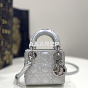 Replica Micro Lady Dior Bag Iridescent Metallic Silver-Tone Cannage La