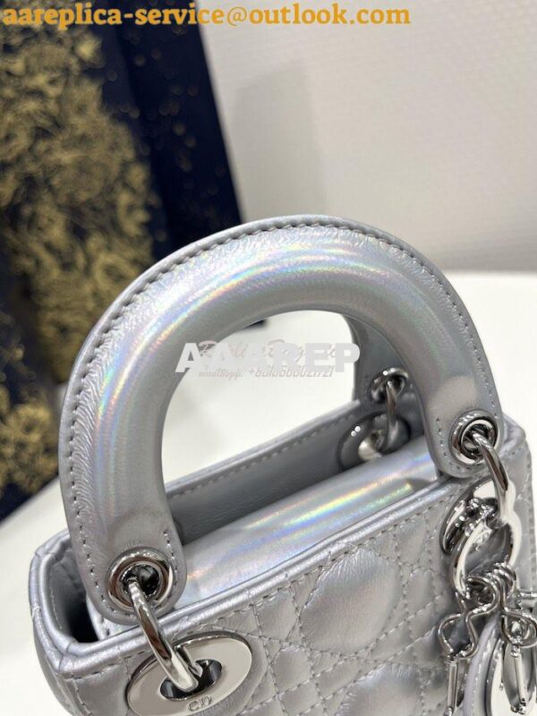 Replica Micro Lady Dior Bag Iridescent Metallic Silver-Tone Cannage La 4