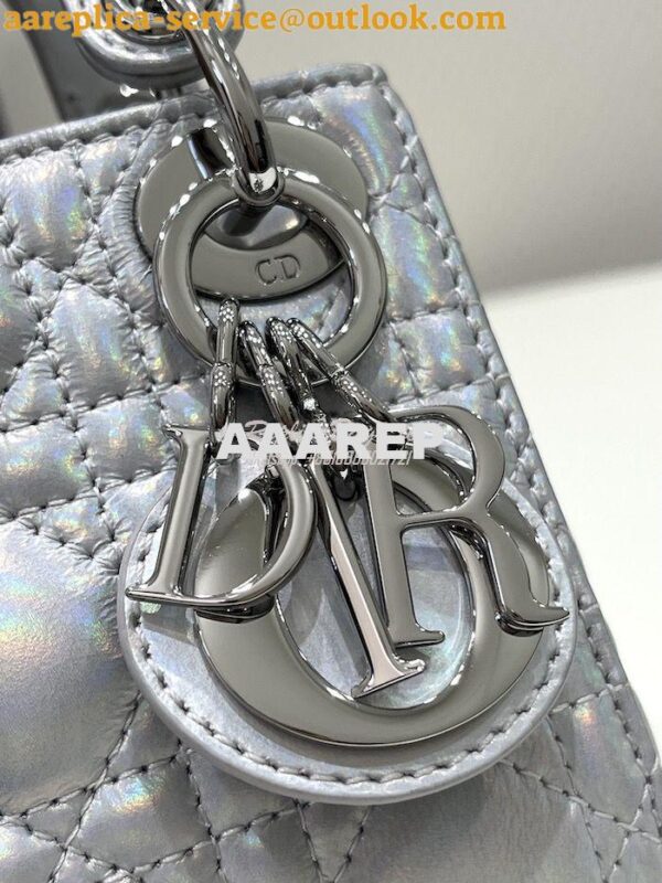 Replica Micro Lady Dior Bag Iridescent Metallic Silver-Tone Cannage La 5