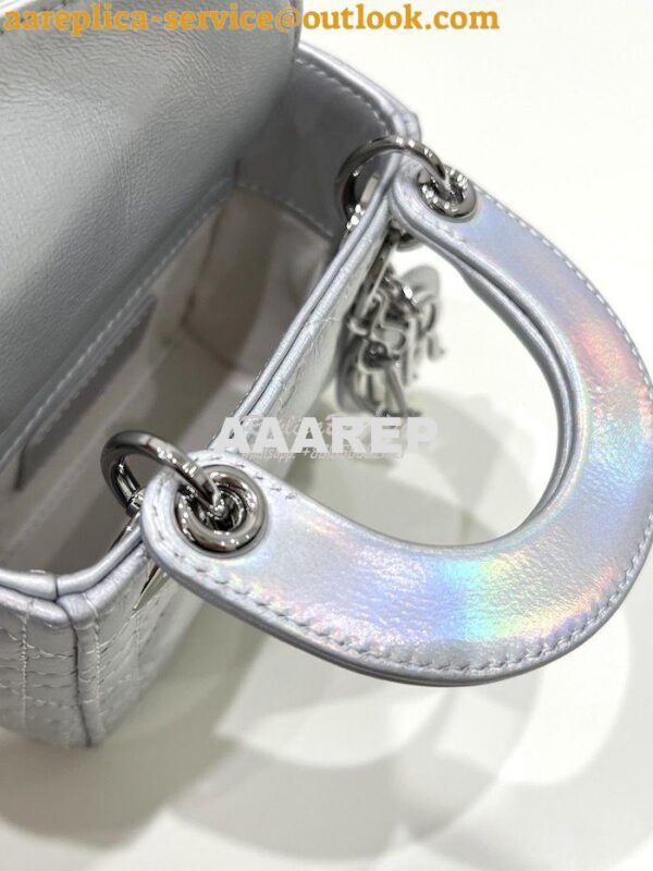 Replica Micro Lady Dior Bag Iridescent Metallic Silver-Tone Cannage La 8