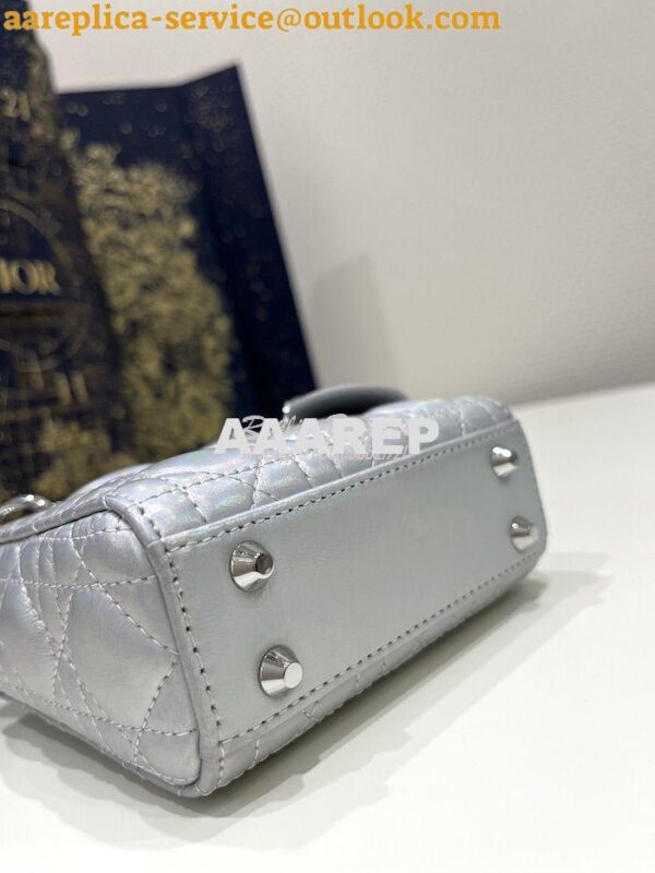 Replica Micro Lady Dior Bag Iridescent Metallic Silver-Tone Cannage La 11