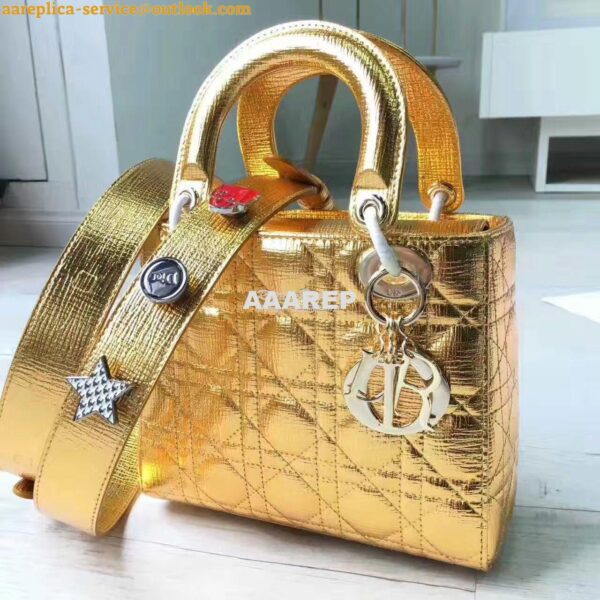 Replica My Lady Dior Bag in Gold Grained Leather with Customisable Sho 6