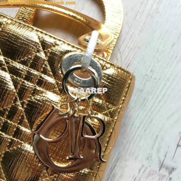 Replica My Lady Dior Bag in Gold Grained Leather with Customisable Sho 10