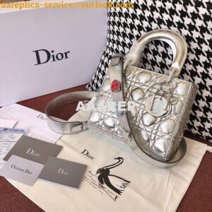 Replica My Lady Dior Bag in Silver Grained Leather with Customisable S