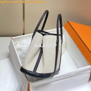 Replica Hermes Beige Canvas and Black leather Garden Party 30cm Bag H239051 2