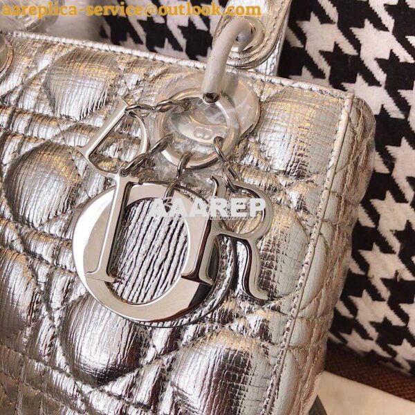 Replica My Lady Dior Bag in Silver Grained Leather with Customisable S 5