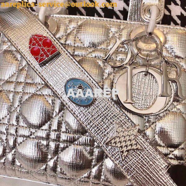 Replica My Lady Dior Bag in Silver Grained Leather with Customisable S 6