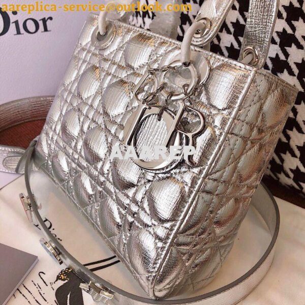 Replica My Lady Dior Bag in Silver Grained Leather with Customisable S 7