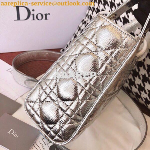 Replica My Lady Dior Bag in Silver Grained Leather with Customisable S 8