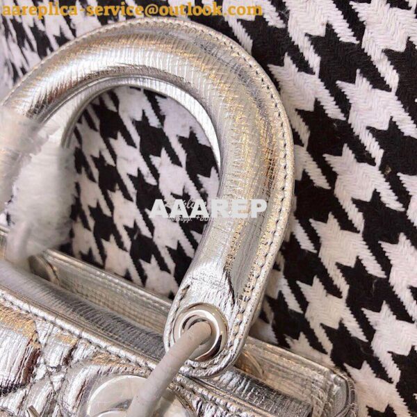 Replica My Lady Dior Bag in Silver Grained Leather with Customisable S 9