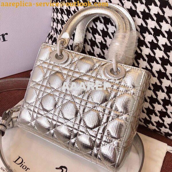 Replica My Lady Dior Bag in Silver Grained Leather with Customisable S 10