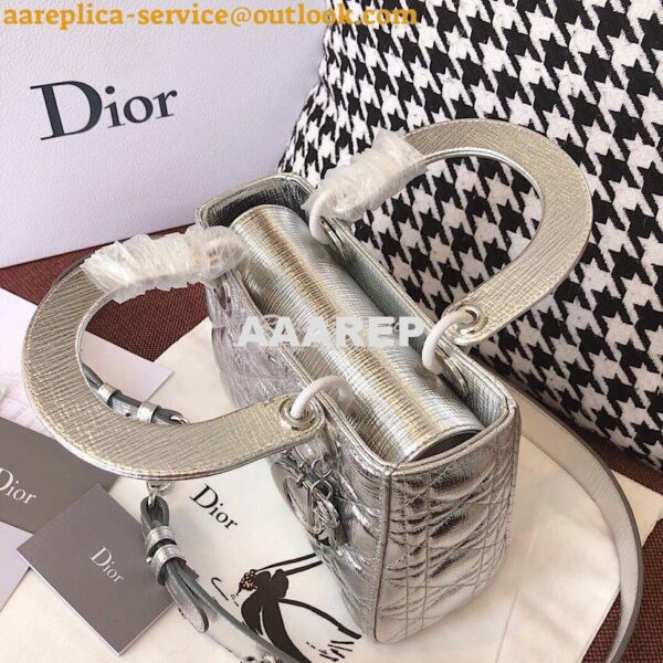 Replica My Lady Dior Bag in Silver Grained Leather with Customisable S 12