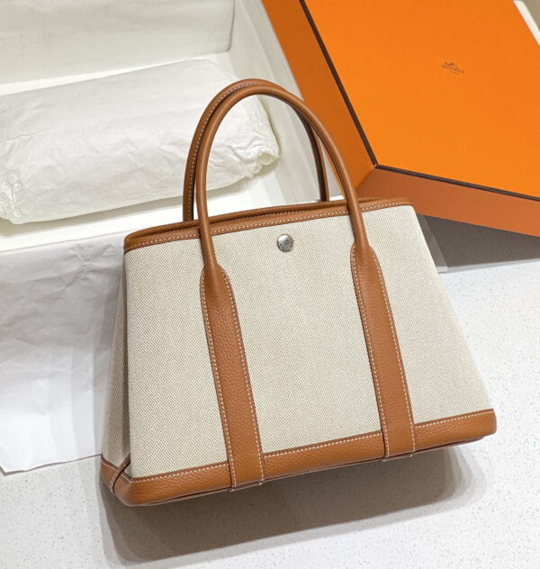 Replica Hermes Beige Canvas and Brown leather Garden Party 30cm Bag H239052