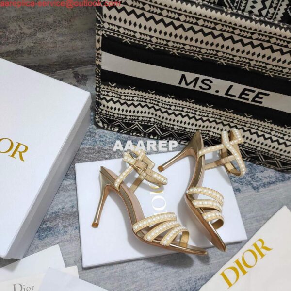 Replica Dior Women's Shoes dior gem heeled sandal KCQ701PRM Gold 4