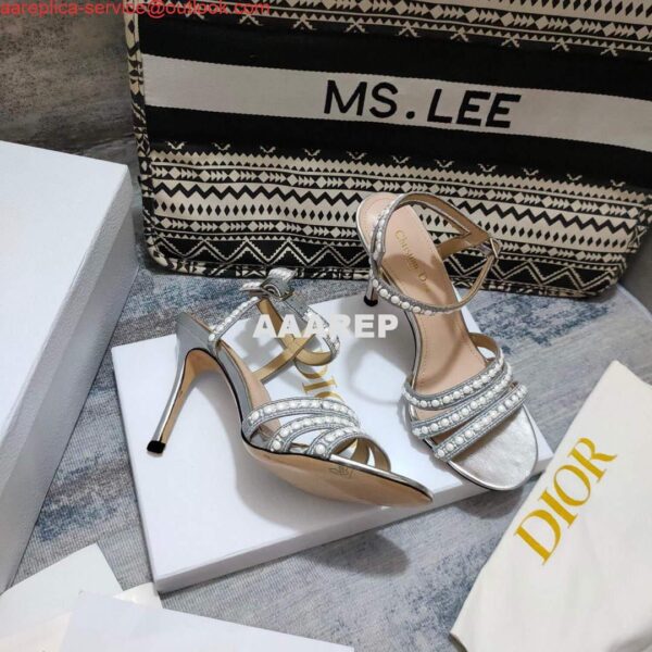 Replica Dior Women's Shoes dior gem heeled sandal KCQ701PRM Silver 3