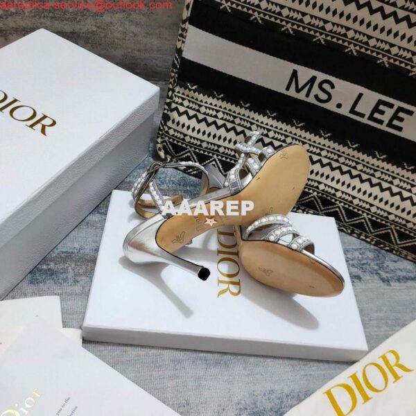 Replica Dior Women's Shoes dior gem heeled sandal KCQ701PRM Silver 4
