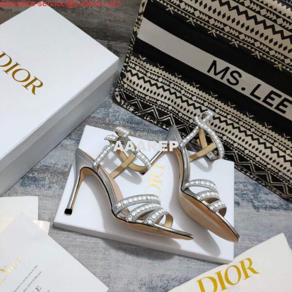 Replica Dior Women's Shoes dior gem heeled sandal KCQ701PRM Silver 5