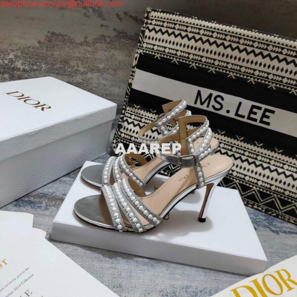 Replica Dior Women's Shoes dior gem heeled sandal KCQ701PRM Silver 6